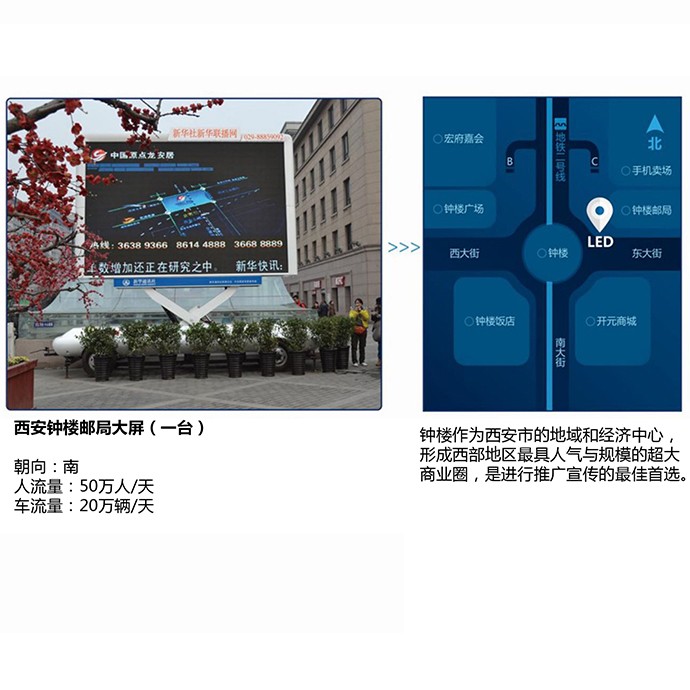 新华联播网 户外LED大屏广告 钟楼邮局旁大屏广告（资费按月计算）